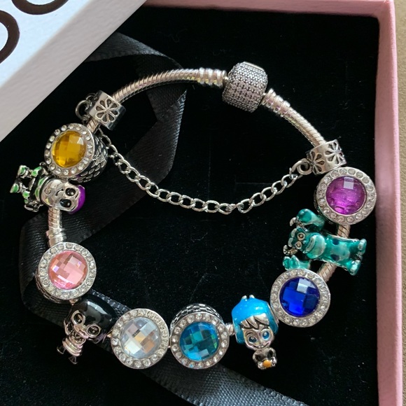 NIB NEW Pandora Pave Clasp Bracelet w/ Colorful Disney Theme Charms - Picture 4 of 13